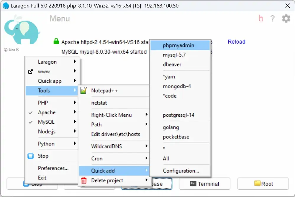 آموزش نصب وردپرس بر روی لاراگون 9 نصب phpmyadmin در لاراگون