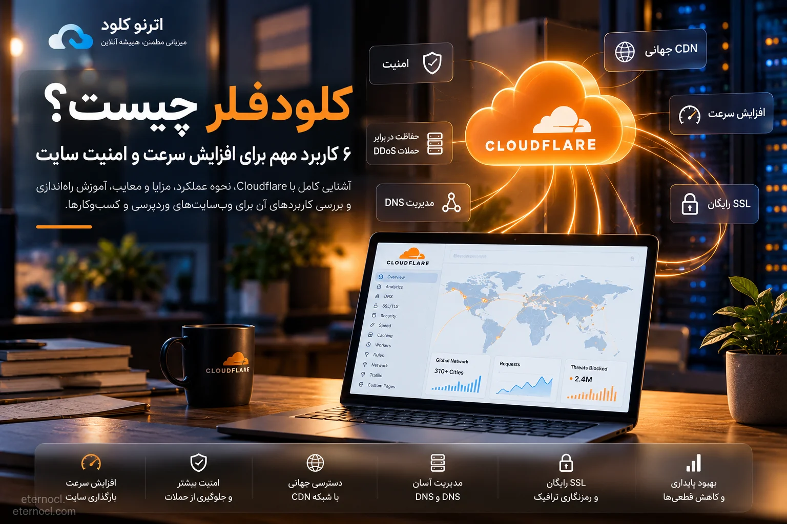 ۶ کاربرد کلودفلر چیست؟ افزایش سرعت، امنیت DDoS، CDN، DNS و SSL